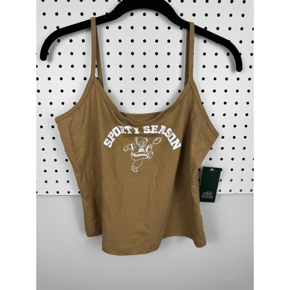 Wild Fable Sporty Season Bear Graphic Cami Tank Top Taupe Gold Medium NWT